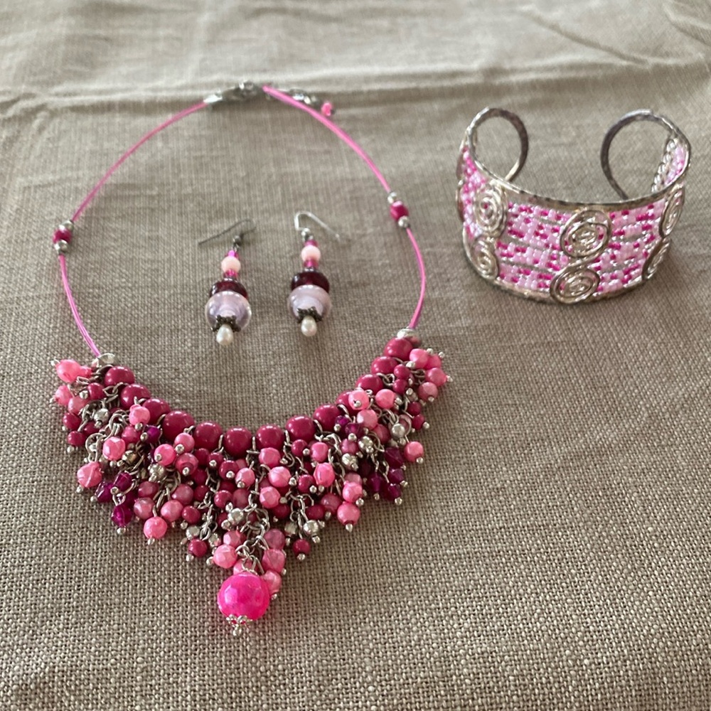 Lot of pink vintage jewelry